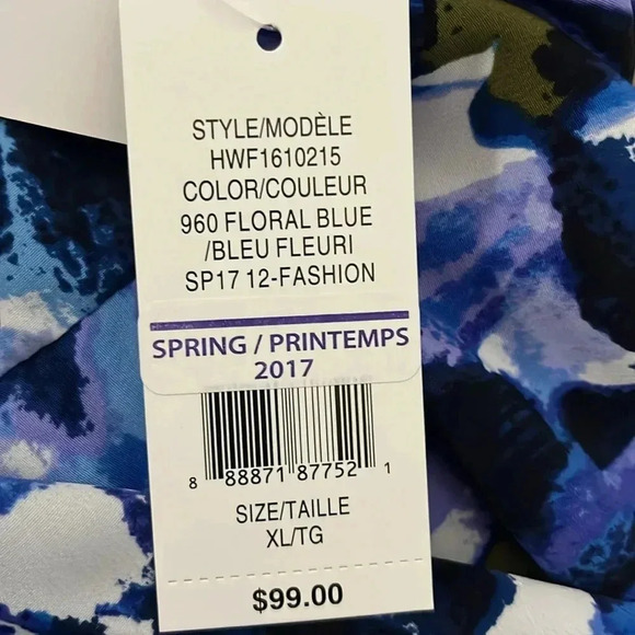 H by Halston Long Bell Sleeve Blue Floral  Print Blouse - Picture 11 of 13